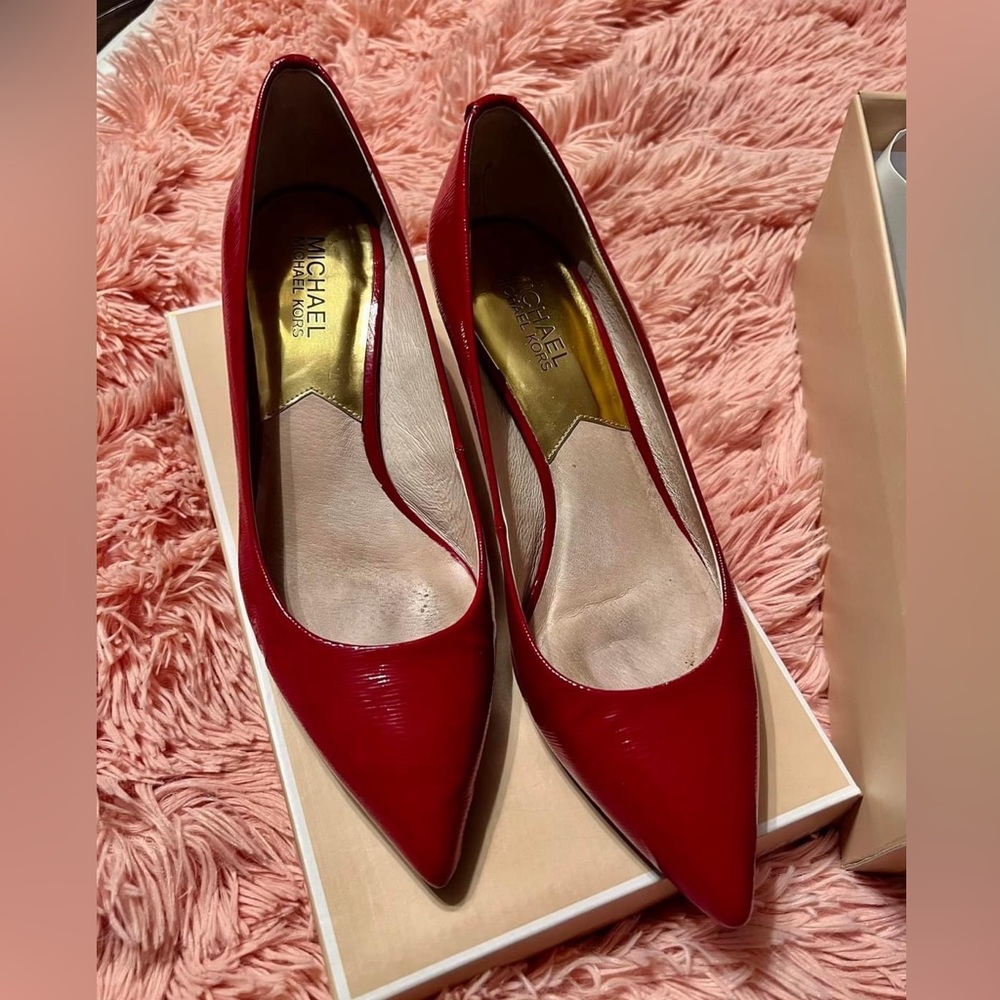 Michael Kors red patent kitten heels